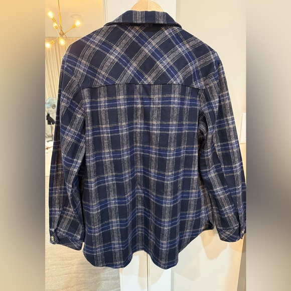 Sanctuary Women’s Cotton Shacket NWOT Size M Navy and Cream Check - Picture 2 of 6